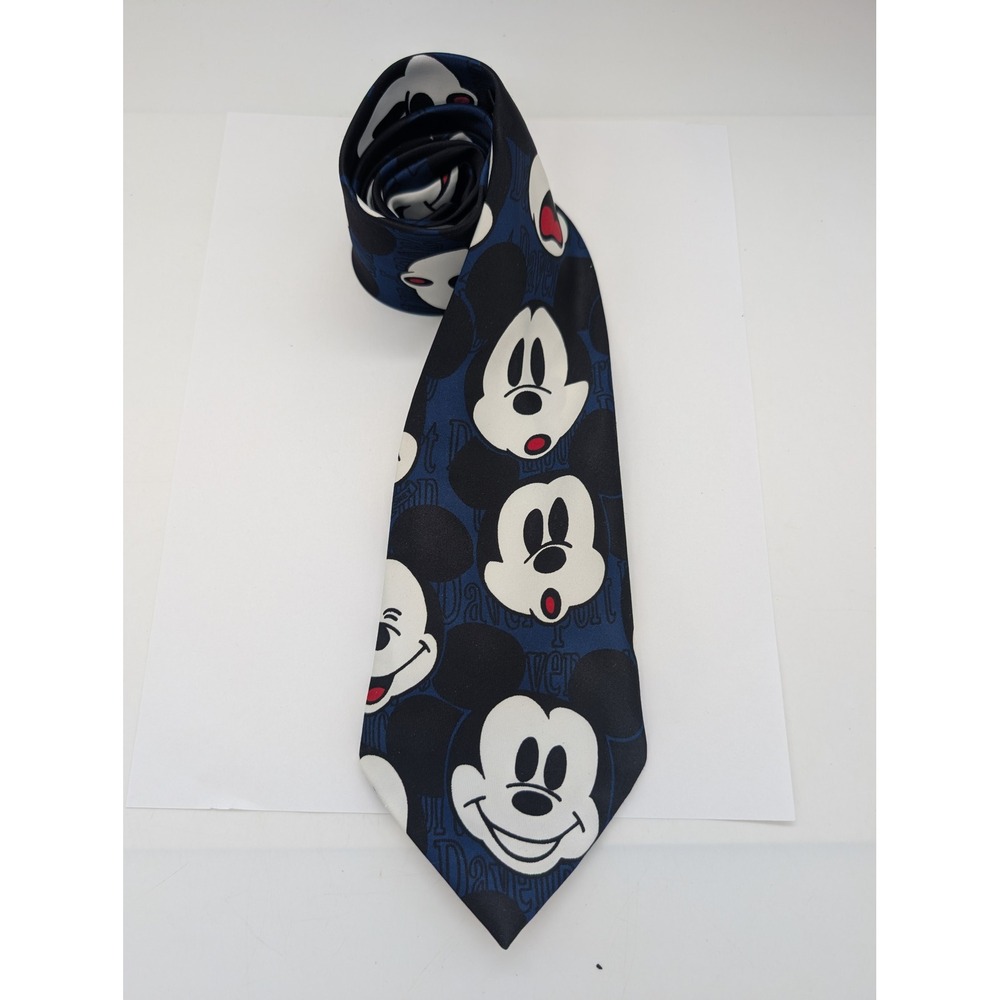 Rene Chagal Mickey Mouse Disneyland Navy Blue Character Print Silk Men's Tie 59L